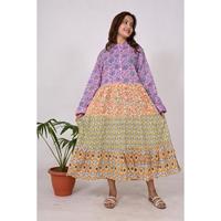 Maxi longue traditionnelle indienne en coton imprimé au bloc, lavable, pour femme, style bohème, pour soirée, écologique, avec boutons décoratifs