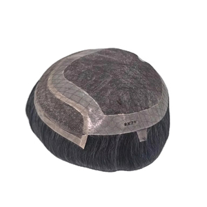 Peluca de Cabello Humano con Frente de Encaje para Hombre, Cabello Remy Indio, Cabello Taz de Bangladesh, Onda Profunda, Trama Única, 50% Gris - Product Image 1