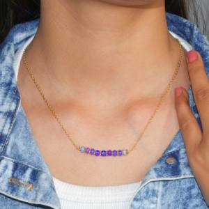 Collar de Cadena de Plata de Ley 925 para Mujer, Tamaño 14 Pulgadas, Cuentas de Ópalo Lavanda Natural en Joyería Chapada en Oro Amarillo, Regalo - Product Image 3