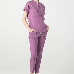 Conjunto de Uniforme Médico para Mujer, Blusa de Manga Corta con Cuello en V, Pantalones Jogger Cargo, Elásticos y Transpirables, Uniforme de Trabajo para Enfermeras - Product Image 2