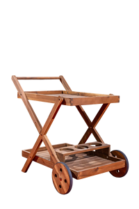 Carrito de barra de madera sólido de 2 niveles con ruedas, carrito para servir vino y bebidas para el patio exterior del hotel en casa - Product Image 3