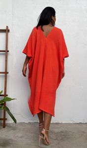 Robe de salon en coton double gaze, robe maxi en coton respirant, coupe ample, style minimaliste, robe kaftan d'été - Product Image 3