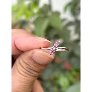 925 Silver Natural Sapphire <b>Ring</b> <b>Adjustable</b> Trendy Inlay with Princess Cut Jade and Rhodium Plating for Engagement - Product Image 1