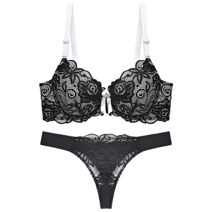 Fashion Women's Lace Wire-Free Lingerie Set Comfortable Bra and <b>Bikini</b> Panty Breathable Seamless Sexy Floral Lace Spandex/Cotton - Product Image 1
