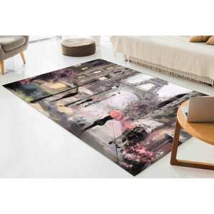 Tapis imprimé : Paysage moderne 3D avec motif de peinture de la Tour Eiffel, tapis à poils doux - Product Image 4