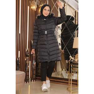 Manteau long décontracté Mega Merchant avec capuche en fausse fourrure amovible et doublure en nylon - Product Image 1