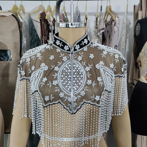 Handmade Vintage Flapper Party Shawl Wraps with Sequin Beaded <b>Bolero</b> Embroidery Cape for Evening Bridal Cover Ups <b>Fur</b> Shawls - Product Image 3