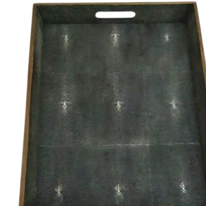 Bandejas Rectangulares Negras de Imitación de Piel de Pez para Servir Té, 0.57x0.42x0.06, con Bordes Enchapados, Diseño Templado, Marca DPC - Product Image 2