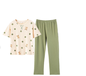 Camiseta estampada de manga corta para mujer de calidad superior y ajustada-Pantalones de cintura elástica Pantalón de dormir y camiseta Conjunto de ropa de dormir de dos piezas - Product Image 3