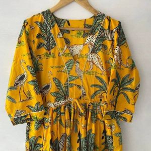 ชุดเดรสผ้าฝ้ายพิมพ์ลาย Lion Forest, ชุดเดรสผ้าฝ้ายแขนยาวและสั้นสไตล์ลำลองทรงหลวมและเป็นธรรมชาติสำหรับฤดูร้อน - Product Image 5