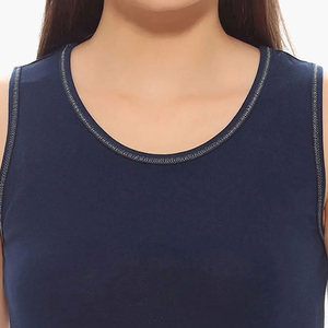 Débardeur tricoté à col rond pour femme, couleur unie, respirant, décontracté, sans manches, longueur normale, bleu marine - Product Image 2