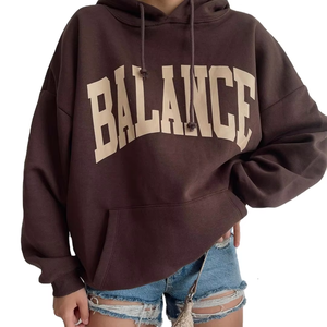เสื้อฮู้ดแขนยาวทรงบ็อกซี่ผ้ากำมะหยี่สำหรับผู้หญิง ไซส์พลัส ผ้าฝ้าย 100% ระบายอากาศได้ดี ปรับแต่งได้ สไตล์สตรีทแวร์ สำหรับฤดูใบไม้ร่วง/ฤดูหนาว แขนพอง - Product Image 1