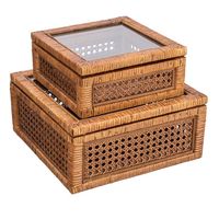 Handgewebte Boho Rattan Schmuckbox mit Glasdeckel Moderne Rechteckige Aufbewahrungsboxen für Küche Bad Wohnzimmer Abnehmbares Design Werkzeuge