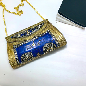 Bolso de noche de mujer Premium con monedero de metal de concha de mosaico decorativo elegante y elegante - Product Image 1