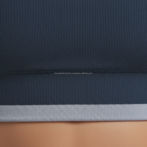 Top Deportivo de Punto Acanalado para Mujer, Top Corto de Yoga con Frente Cruzado, Sujetador Deportivo Transpirable con Relleno - Product Image 5