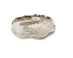 Plateau à chocolat couleur argent en acier inoxydable Plateau à collation pour dessert de la plus haute qualité avec poignées en feuilles - Product Image 2