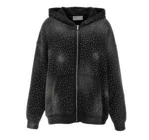 Sudaderas con capucha de cremallera de invierno con lavado ácido personalizado Unisex para lágrimas con diamantes de imitación poliéster/algodón ajuste Regular nueva llegada - Product Image 1