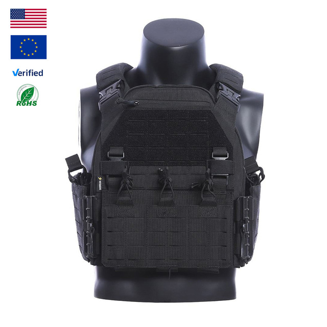 PTG Factory Chaleco Tactico Black 1000D Nylon Plate Carrier Tactical Vest for Men