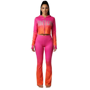 Women's Fitness Yoga Set Custom Embroidery Solid Front <b>Gym</b> Crop Zip Hoodie <b>Jacket</b> Leggings Quick Dry Wholesale Long Sleeve - Product Image 5