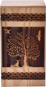 Urne funéraire artisanale en bois rectangulaire Arbre de Vie pour cendres humaines, personnalisée et fabriquée à la main, pour usage au bureau - Product Image 5