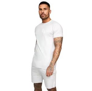 Twinset en coton peigné-T-shirts à col ajusté conçus sur mesure Shorts coupe-vent à séchage rapide automne solide motifs imprimés unis - Product Image 1