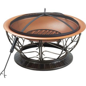 Hand hammered copper and iron fire pit with wide <b>burning</b> area for warmth style and outdoor family enjoyment - Product Image 3