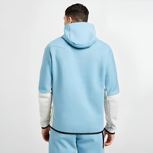 Men's Color Blocking Hooded Sweatshirt Set Slim Fit Zip-Up Casual Joggers Blue White Polyester Cotton FRENCH TERRY Autumn Wear - Product Image 4
