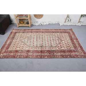 Classique Rouge Beige Vintage Turc Grand Tapis 4.3ft X 7.2ft Boho Style 10mm Épais Laine Latex Patchwork pour Couloir Chambre Décor - Product Image 3