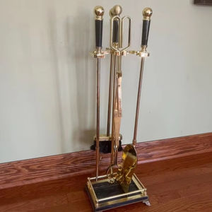 Antique style brass <b>fire</b> <b>tool</b> sets with polished surfaces and classic lines designed for Victorian interior fireplaces - Product Image 1