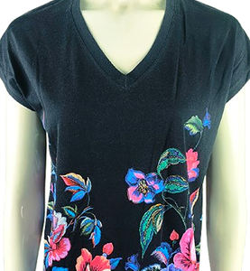 Alta calidad 100% algodón cuello en V mujer media manga camiseta ajuste Regular diseño personalizado Digital impreso Logo secado rápido transpirable BD - Product Image 3