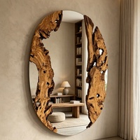 Miroir décoratif rustique en bois naturel sculpté à la main, miroir d'appoint de luxe pour la décoration de la maison, cadre en bois fait main