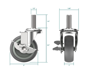 Huarui Silent less Non-Marking Grauer Kleber TPR Gummi Schwenkbare Gewindes tiel rollen Räder für Bürostuhl Spielzeug behälter - Product Image 2