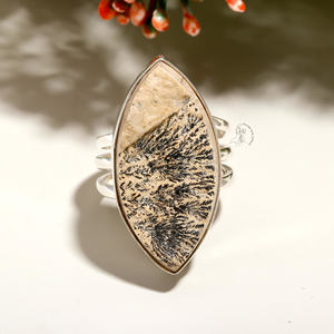 Bagues faites à la main en argent 925 certifiées avec cabochon de pierres précieuses Psilomelane Dendrite bijoux personnalisables en vrac de grande taille pour les fêtes - Product Image 2