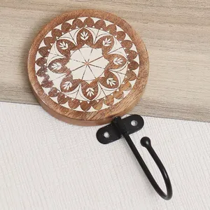 MUGHALCRAFTS Brown Wooden Floral Pattern Wall <b>Hooks</b> Heavy Duty for Kitchen Bathroom Wardrobe Hanging Clothing and Bags - Product Image 1