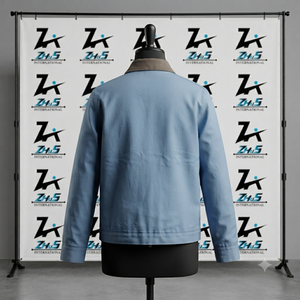 Chaqueta de Trabajo ZhuS International para Hombre, Estilo Slim, Azul Claro, de Lona Acolchada, Cuello Redondo, Cierre de Cremallera, Estilo Patchwork, para Invierno - Product Image 3