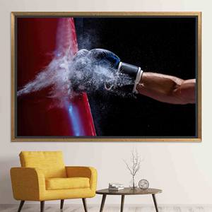 Tableau sur toile de boxe : Décoration de bar ou de cave pour homme en verre trempé imprimé, TOILE ENCADRÉE DORÉE - Product Image 1