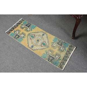 Grande surface 1.2x3.1ft Style bohème classique tapis turc jaune bleu Patchwork Design laine matériel Latex support pour salon - Product Image 4