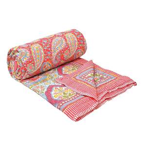 BLOCKS of INDIA Red GAD Paisley Hand Block Printed Cotton <b>King</b> <b>Size</b> <b>Quilt</b> - Product Image 6