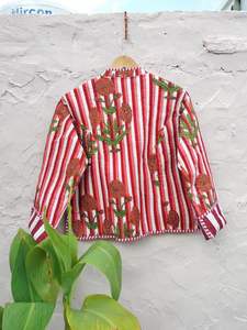 เสื้อแจ็คเก็ตผ้าฝ้ายพิมพ์ลายสไตล์โบฮีเมียนสำหรับผู้หญิง ตกแต่งด้วยลายทางแบบคิโมโน ติดกระดุมด้านหน้า ทำมือสไตล์วินเทจ เหมาะสำหรับฤดูหนาว - Product Image 5