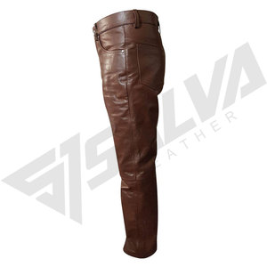 Pantalones de Cuero Marrón para Hombre, Corte Recto, Casuales, con Presillas para Cinturón, Ropa de Trabajo - Product Image 3
