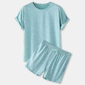 Ensemble T-shirt et short décontracté en coton respirant pour l'été, unisexe, deux pièces, col en V, logo personnalisé pour homme - Product Image 5