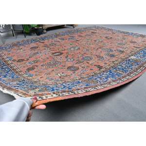 Tapis Turc Vintage Classique Orange Bleu Patchwork Design 7.1 X 10.2ft Coton Bio Laine Latex pour Couloir Rectangle Espace - Product Image 4