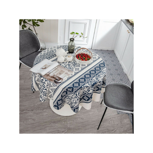 Table à manger bleue doit avoir 100% coton brodé géométrique 60x108 recyclable certifié ISO fait à la main en nappe indienne - Product Image 2