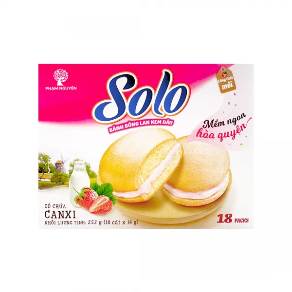 Ronde Soft Cakes Solo 12 Maanden Houdbaar Gebakken Goederen Vers Modern Oem Vietnam 252G Aardbeiencrème Cake In Doosverpakking