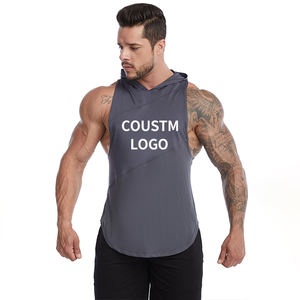 Premium à la mode Gym Wear sans manches Muscle Fit musculation entraînement sans manches à capuche couleur unie respirant hommes Streetwear - Product Image 3