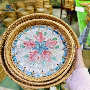 ถาดเสิร์ฟขนมแม่มุกพร้อมกรอบหวายสำหรับชุดน้ำชาและโต๊ะอาหาร - Product Image 6