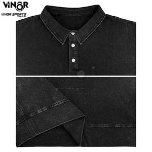 French Terry Vintage Acid Wash Camisetas Polo de manga larga para hombres Moda de calle de gran tamaño - Product Image 6