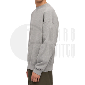 <b>Men's</b> Oversized Drop Shoulder Crew Neck <b>Sweatshirt</b> Heavyweight Cotton Fleece Pullover Casual <b>Grey</b> <b>Sweatshirt</b> - Product Image 4