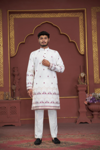 Kurta de créateur jacquard White Majesty - Product Image 2