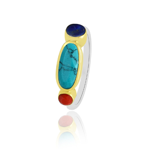 แหวนพลอยทูโทนสีเงิน925เทอร์ควอยซ์หลากสีทันสมัยสำหรับปาร์ตี้ - Product Image 2